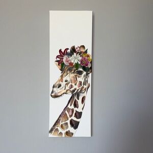 Floral Crown Giraffe Canvas Wall Art - White Background